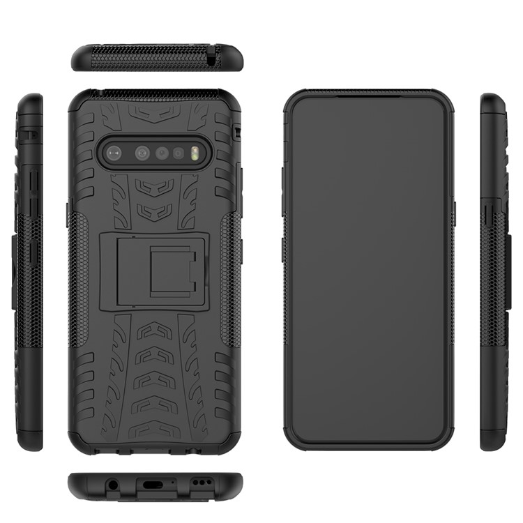 Anti-slip PC + TPU Hybrid Case with Kickstand for LG V60 ThinQ 5G - Black-9