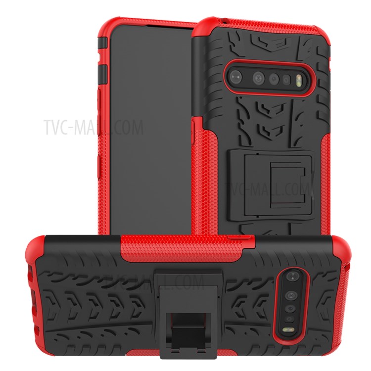 Anti-slip PC + TPU Hybrid Case with Kickstand for LG V60 ThinQ 5G - Red-1