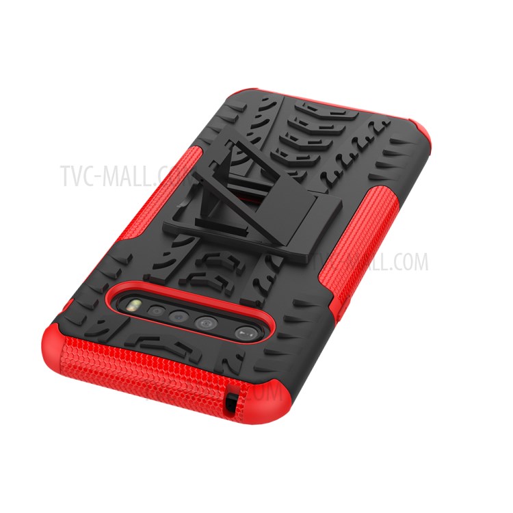 Anti-slip PC + TPU Hybrid Case with Kickstand for LG V60 ThinQ 5G - Red-10