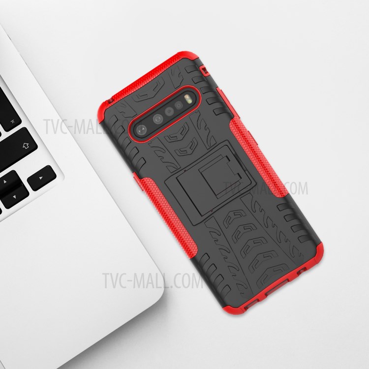 Anti-slip PC + TPU Hybrid Case with Kickstand for LG V60 ThinQ 5G - Red-11