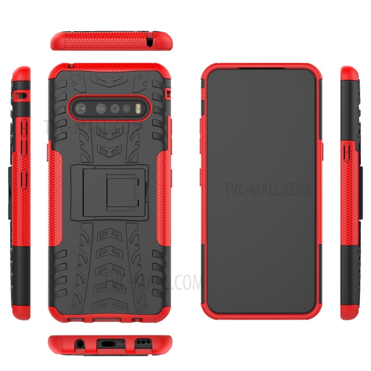 Anti-slip PC + TPU Hybrid Case with Kickstand for LG V60 ThinQ 5G - Red-3