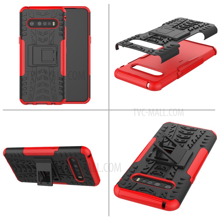 Anti-slip PC + TPU Hybrid Case with Kickstand for LG V60 ThinQ 5G - Red-4