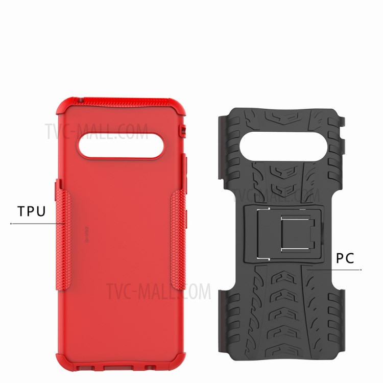Anti-slip PC + TPU Hybrid Case with Kickstand for LG V60 ThinQ 5G - Red-5