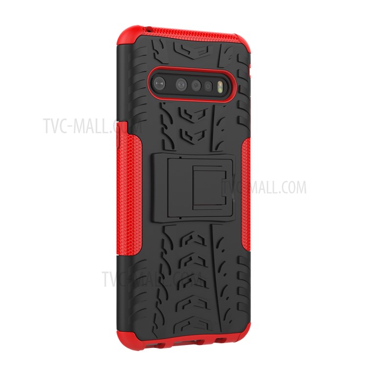Anti-slip PC + TPU Hybrid Case with Kickstand for LG V60 ThinQ 5G - Red-7