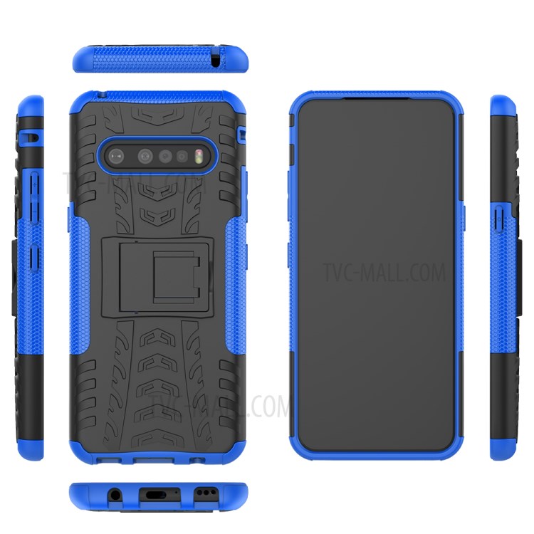 Anti-slip PC + TPU Hybrid Case with Kickstand for LG V60 ThinQ 5G - Blue-3