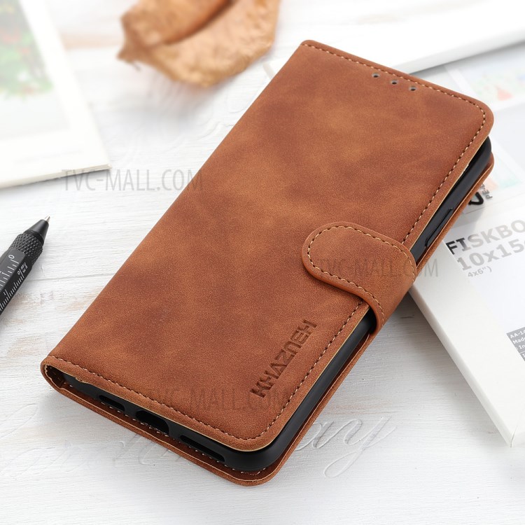 KHAZNEH Vintage Style Leather Wallet Case for LG K51S/K41S - Brown-10