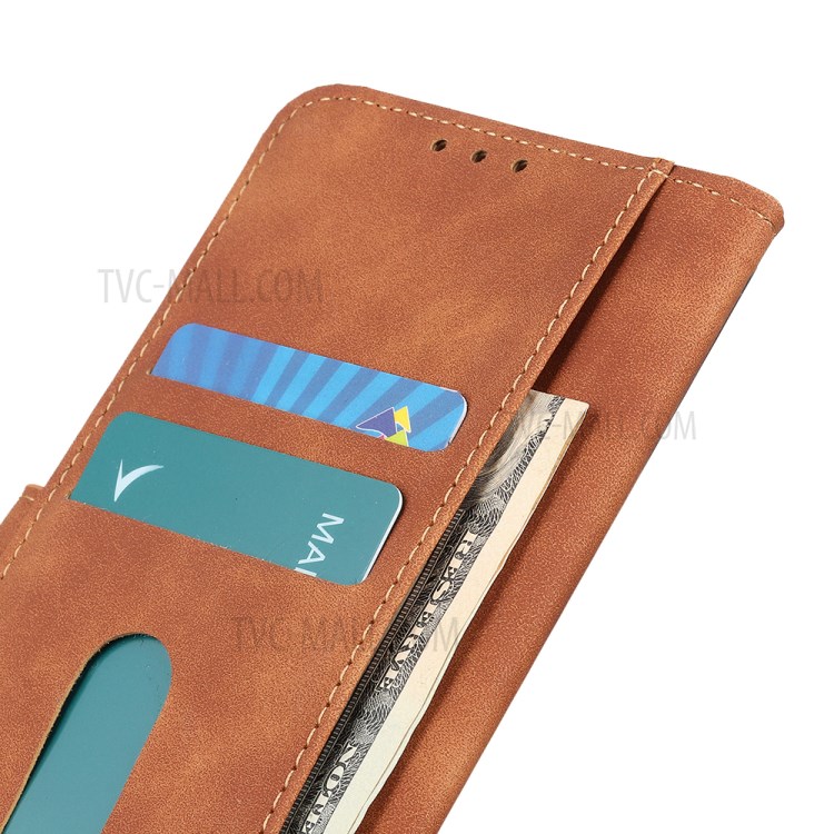 KHAZNEH Vintage Style Leather Wallet Case for LG K51S/K41S - Brown-4
