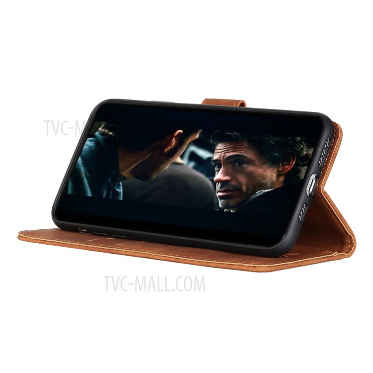 KHAZNEH Vintage Style Leather Wallet Case for LG K51S/K41S - Brown-5