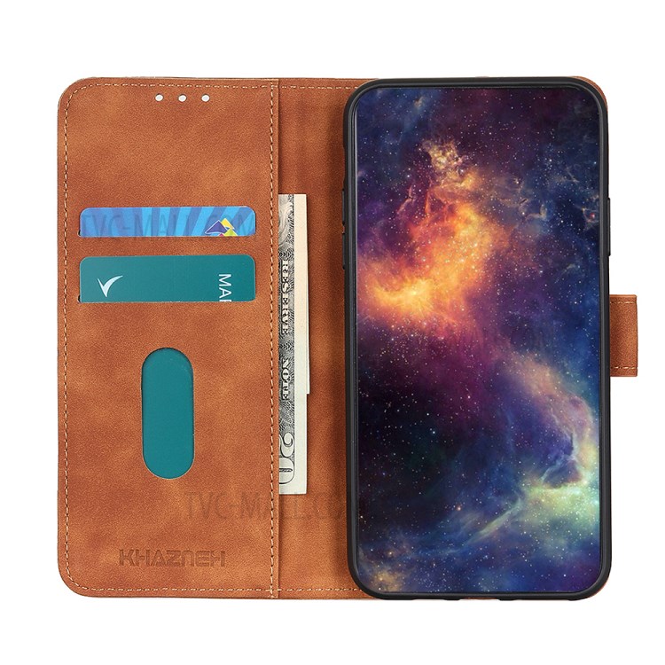 KHAZNEH Vintage Style Leather Wallet Case for LG K51S/K41S - Brown-6