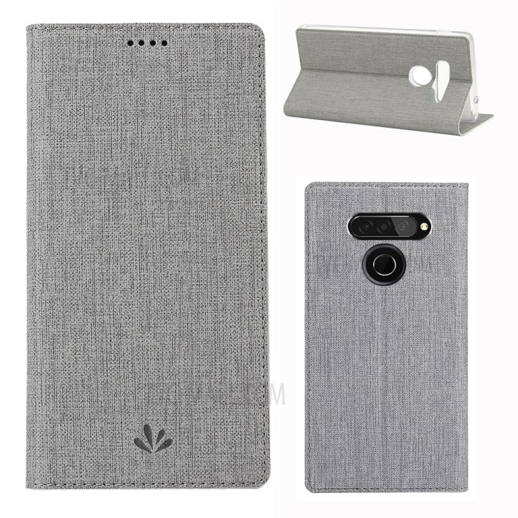 VILI DMX Cross Texture Card Holder Leather Case Accessory for LG Q70 - Grey-1