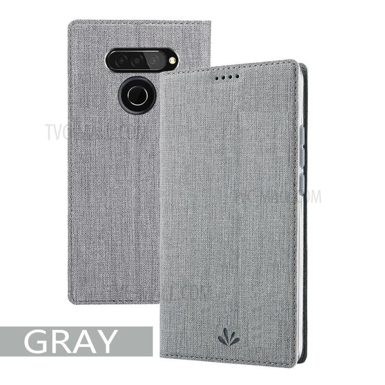 VILI DMX Cross Texture Card Holder Leather Case Accessory for LG Q70 - Grey-5