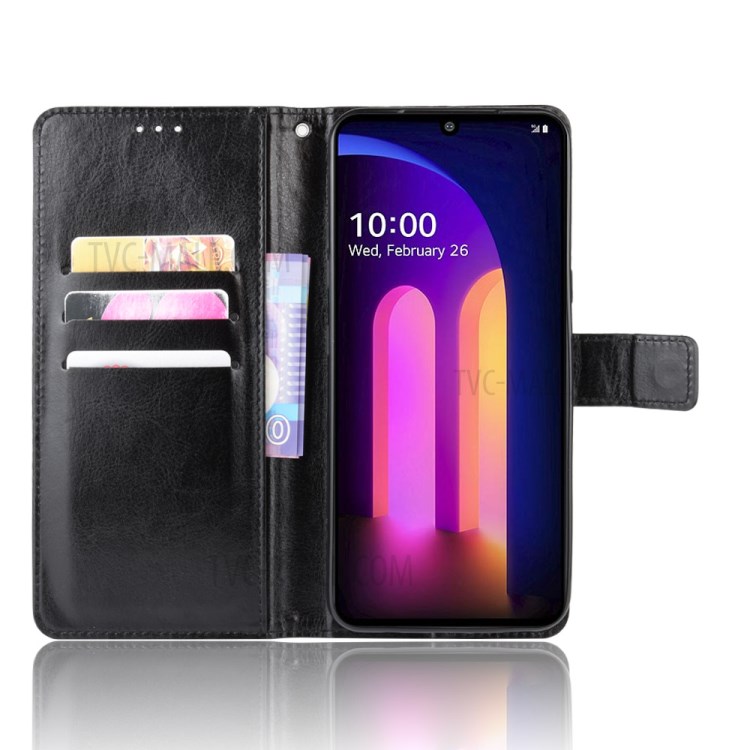 Crazy Horse Texture Protection PU Leather Wallet Mobile Phone Shell for LG V60 ThinQ 5G - Black-4