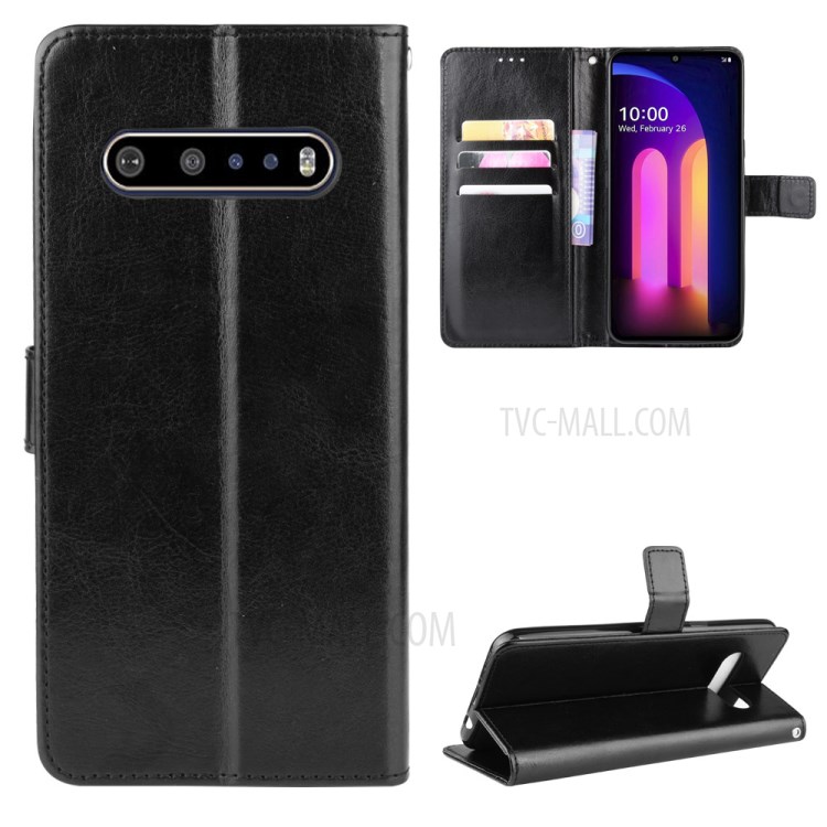 Crazy Horse Texture Protection PU Leather Wallet Mobile Phone Shell for LG V60 ThinQ 5G - Black-7