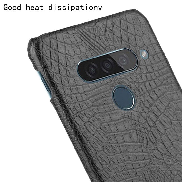 Textura de Cocodrilo PU Cuero Con Caparazón de Teléfono Para PC Para LG G8s Thinq - Negro-5