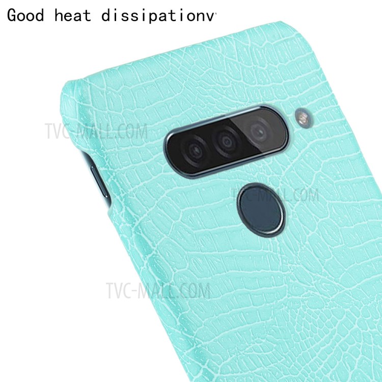 Crocodile Texture PU Leather Coated PC Phone Shell for LG G8s ThinQ - Cyan-5