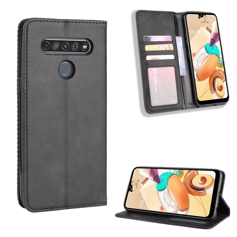 For LG K41S Auto-absorbed Retro Leather Case with Wallet Stand - Black-1