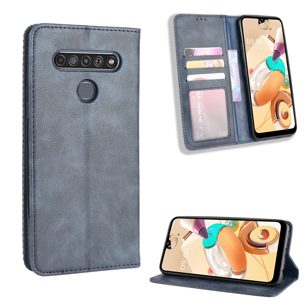 For LG K51S/K41S Auto-absorbed Retro Leather Case with Wallet Stand - Blue-1