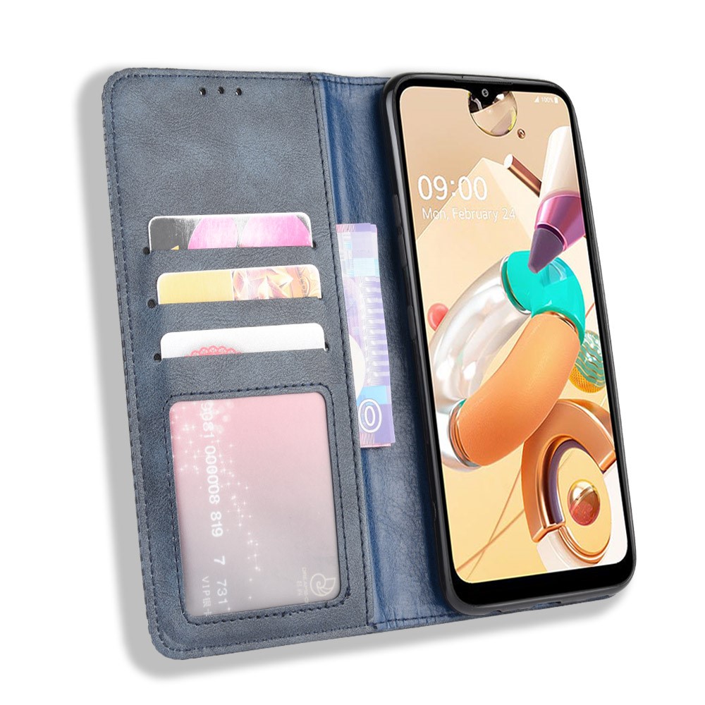 For LG K51S/K41S Auto-absorbed Retro Leather Case with Wallet Stand - Blue-6