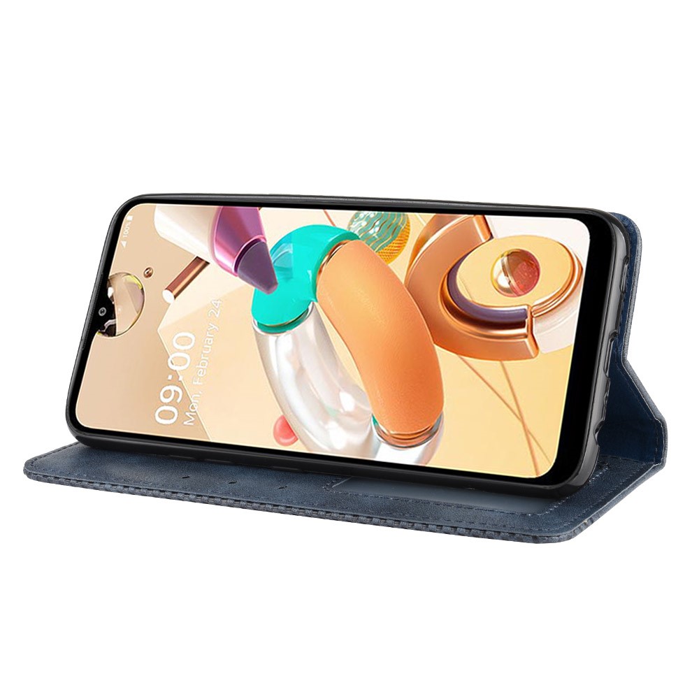 For LG K51S/K41S Auto-absorbed Retro Leather Case with Wallet Stand - Blue-7