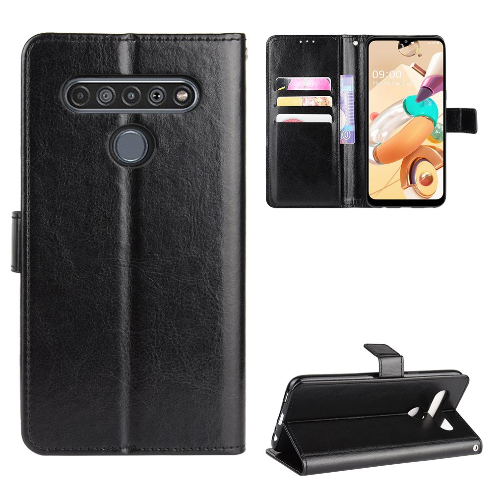 Crazy Horse Wallet Leather Protective Cover for LG K41S - Black-1