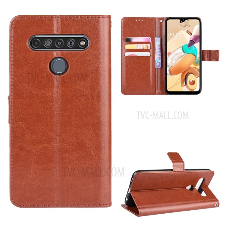 Crazy Horse Wallet Leather Protective Cover for LG K51S/K41S - Brown-1