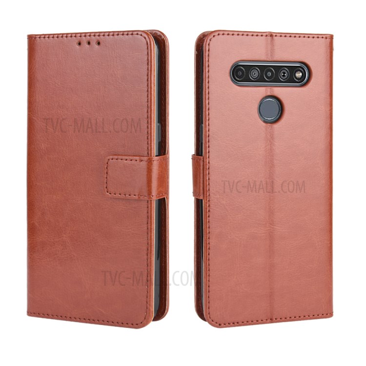 Crazy Horse Wallet Leather Protective Cover for LG K51S/K41S - Brown-2