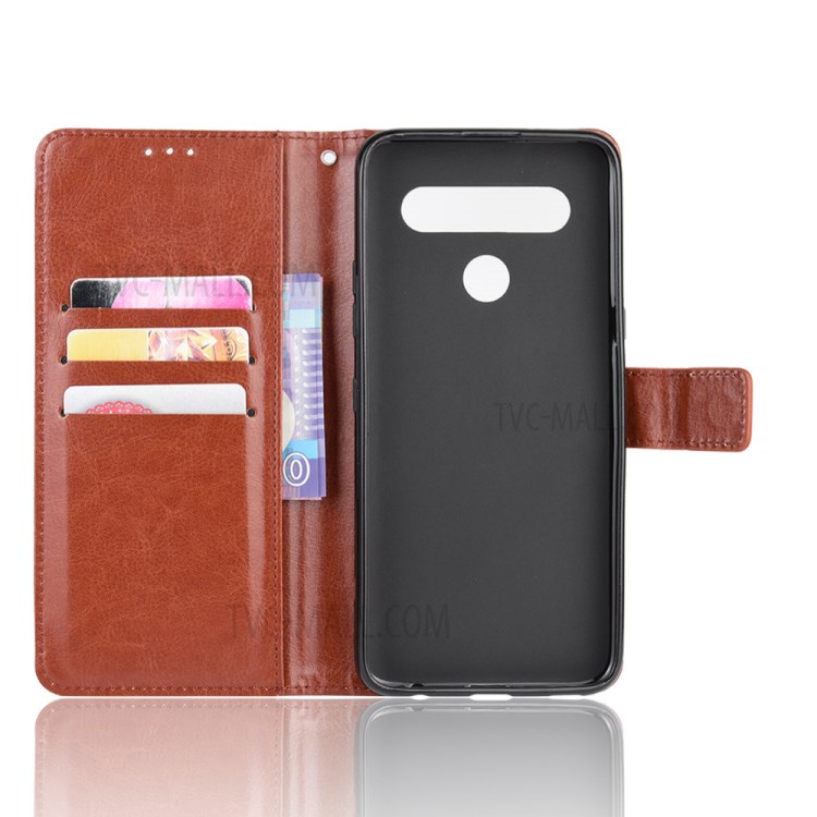 Crazy Horse Wallet Leather Protective Cover for LG K51S/K41S - Brown-4