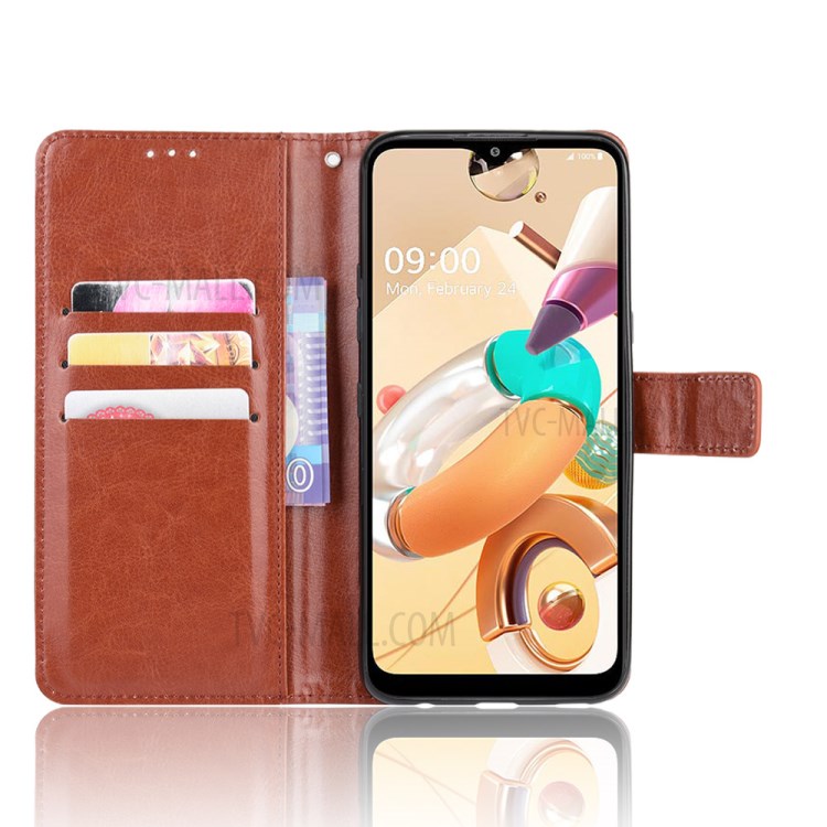 Crazy Horse Wallet Leather Protective Cover for LG K51S/K41S - Brown-5