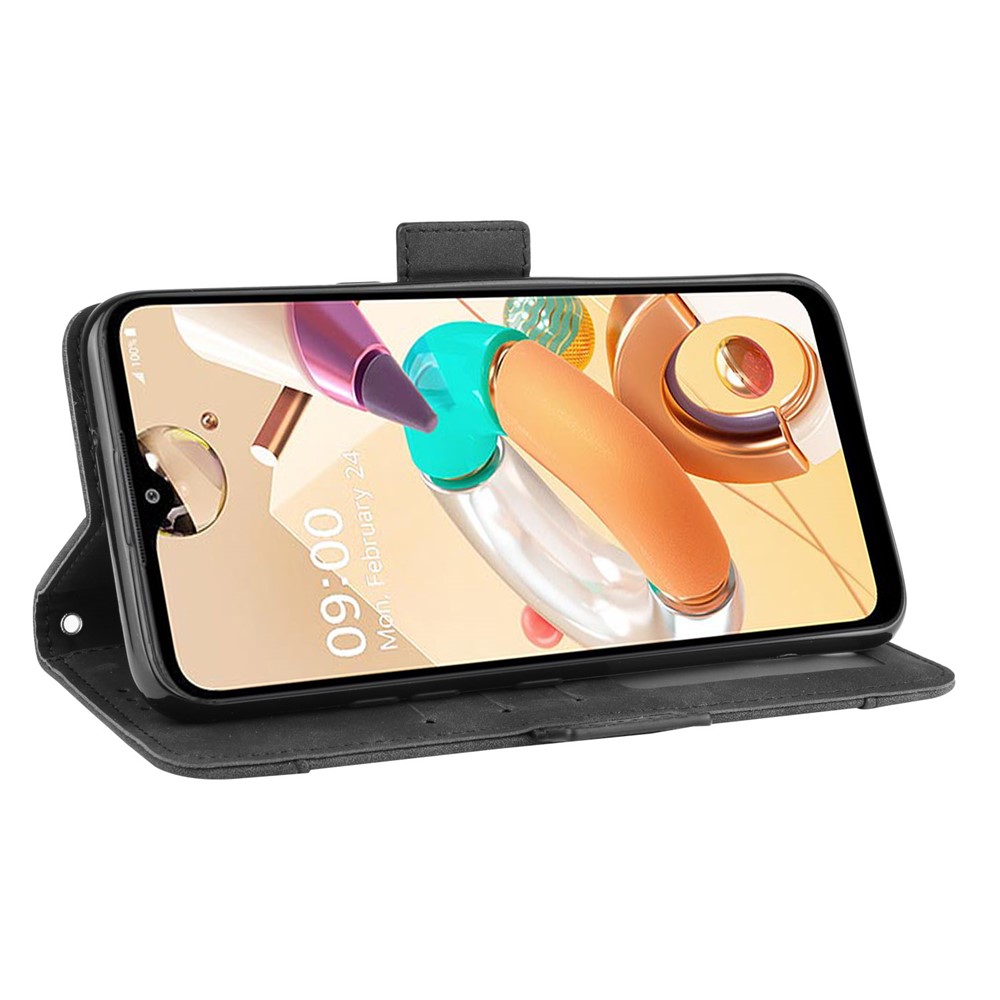 Multiple Card Slots Leather Wallet Protector Cover for LG K51S/K41S - Black-6