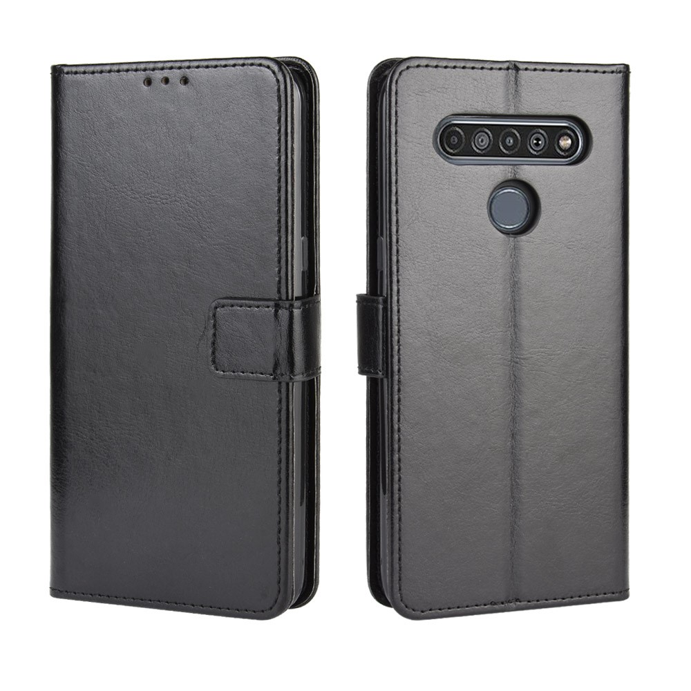Crazy Horse Wallet Stand Leather Case with Strap for LG K61 - Black-2