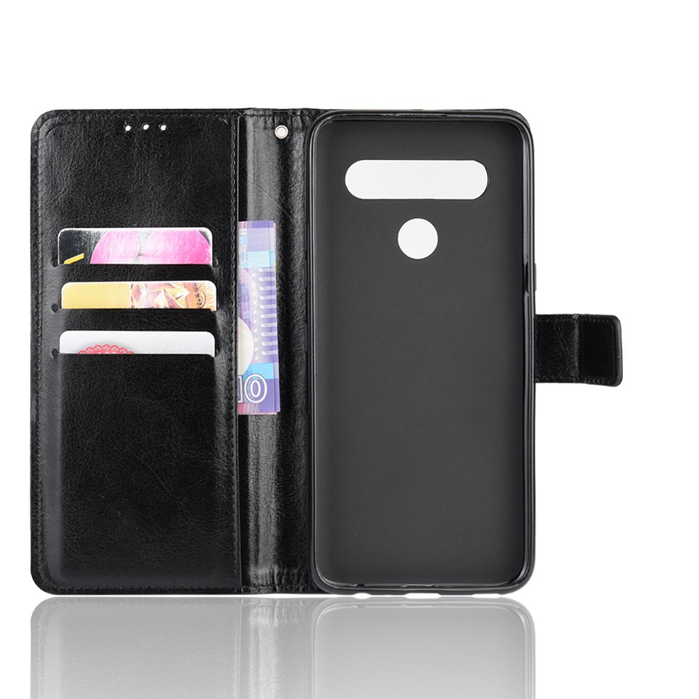 Crazy Horse Wallet Stand Case de Cuero Con Correa Para LG K61 - Negro-4