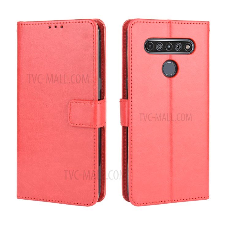 Crazy Horse Wallet Stand Leather Case with Strap for LG K61 - Red-2