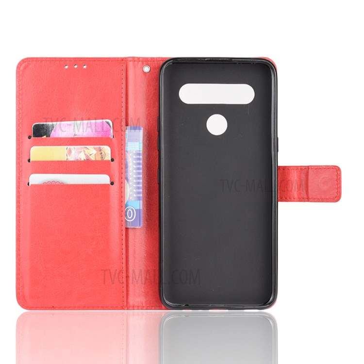Crazy Horse Wallet Stand Leather Case with Strap for LG K61 - Red-4