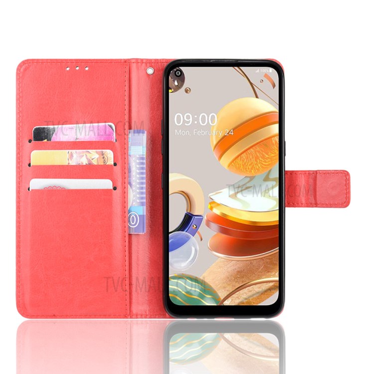 Crazy Horse Wallet Stand Leather Case with Strap for LG K61 - Red-5