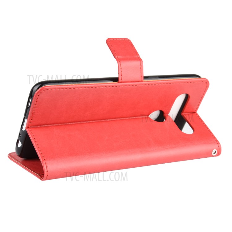 Crazy Horse Wallet Stand Leather Case with Strap for LG K61 - Red-6