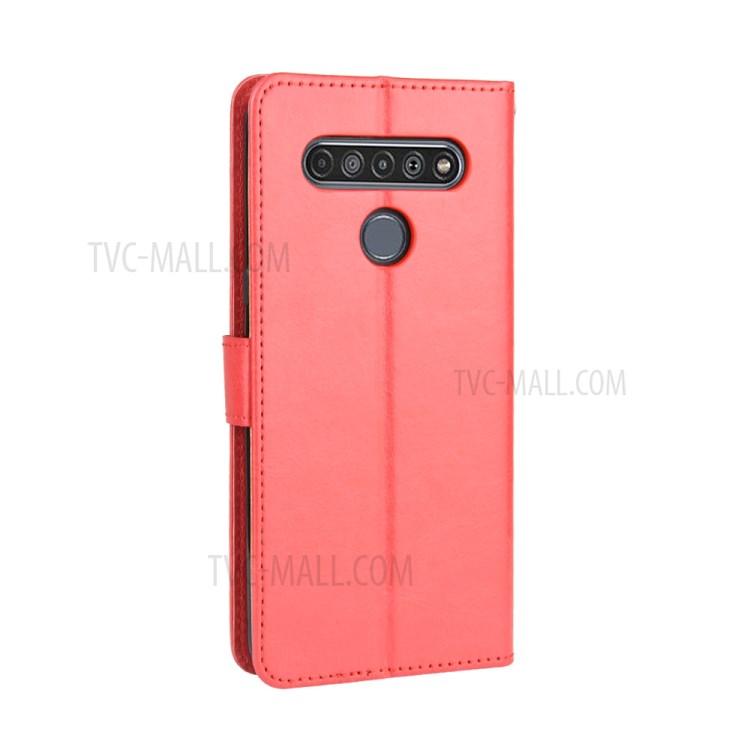 Crazy Horse Wallet Stand Leather Case with Strap for LG K61 - Red-7