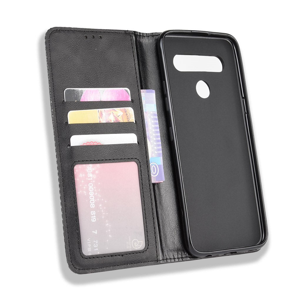 Auto-absorbed Retro Leather Wallet Stand Shell for LG K61 - Black-4