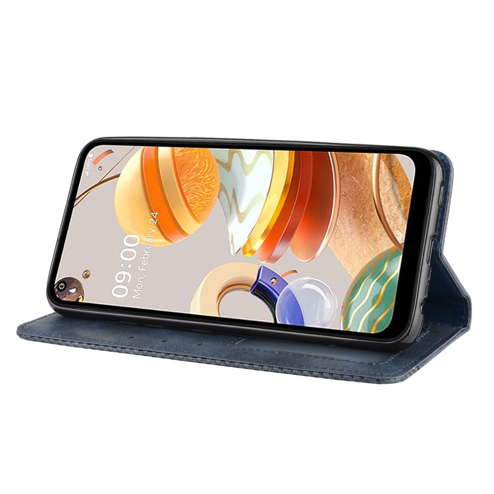 Auto-absorbed Retro Leather Wallet Stand Shell for LG K61 - Blue-7