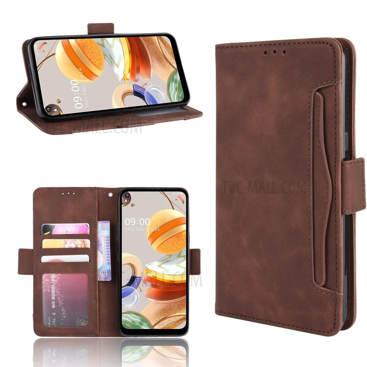 Stand PU Leather Cover with Multiple Card Slots for LG K61 - Brown-1
