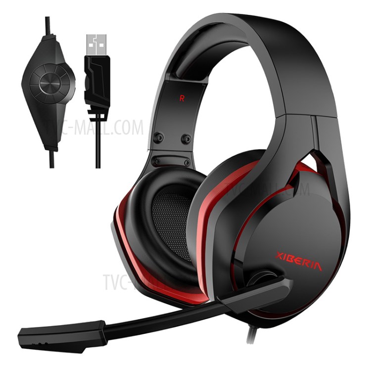 XIBERIA V22U Gaming Headset USB Wired Earphones with Microphone and LED Light - Red-1