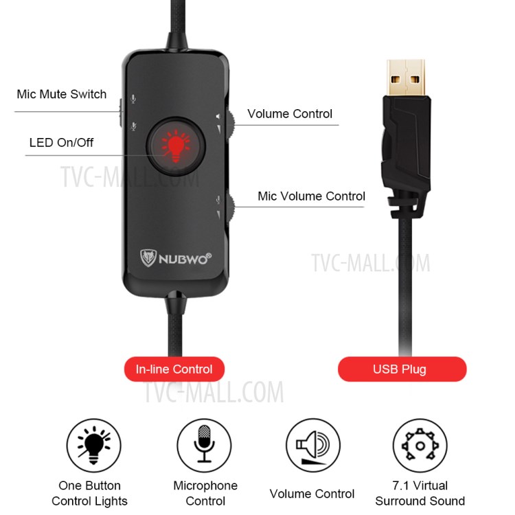 NUBWO N2U Single USB Gaming Headphone with Microphone and LED Light-6