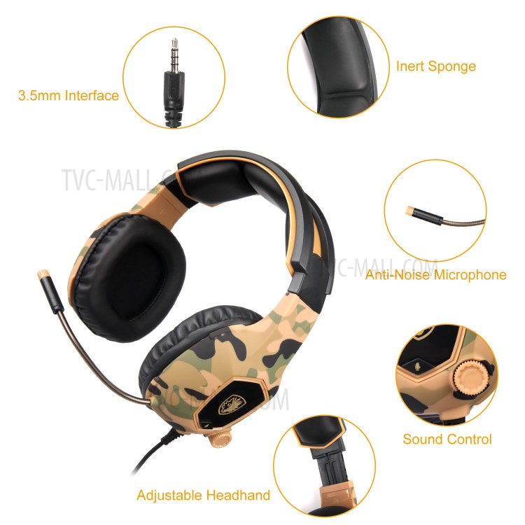SADES SA818 3.5mm Professional Stereo Wired Gaming Headset Camouflage Gaming Headphone - Brown-2