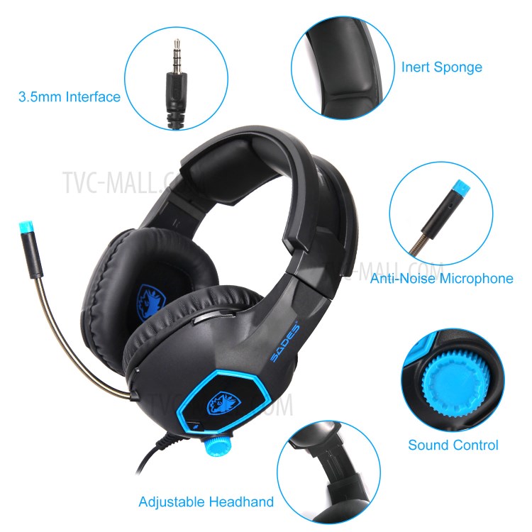 Sades Sa818 3.5 Mm Auriculares Auriculares Profesional Estéreo Aleatorio De Juego - Azul-4