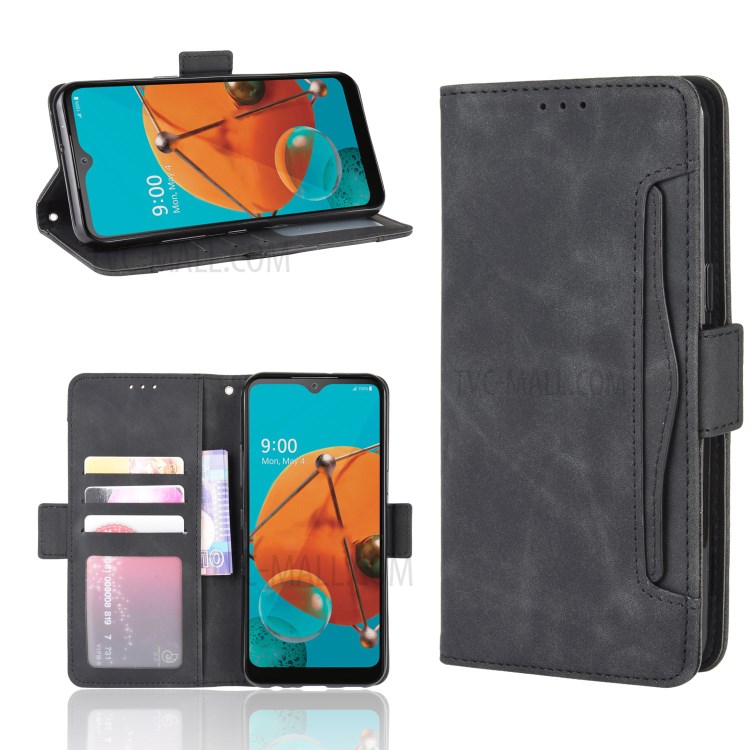 Mehrere Kartenfächer Lederbrieftasche Ständer Telefonkasten Für LG Q51 / K51 - Schwarz-1