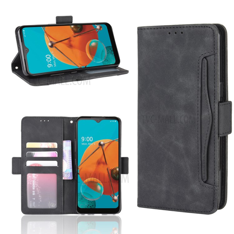 Multiple Card Slots Leather Wallet Stand Phone Case for LG Q51/K51 - Black-1