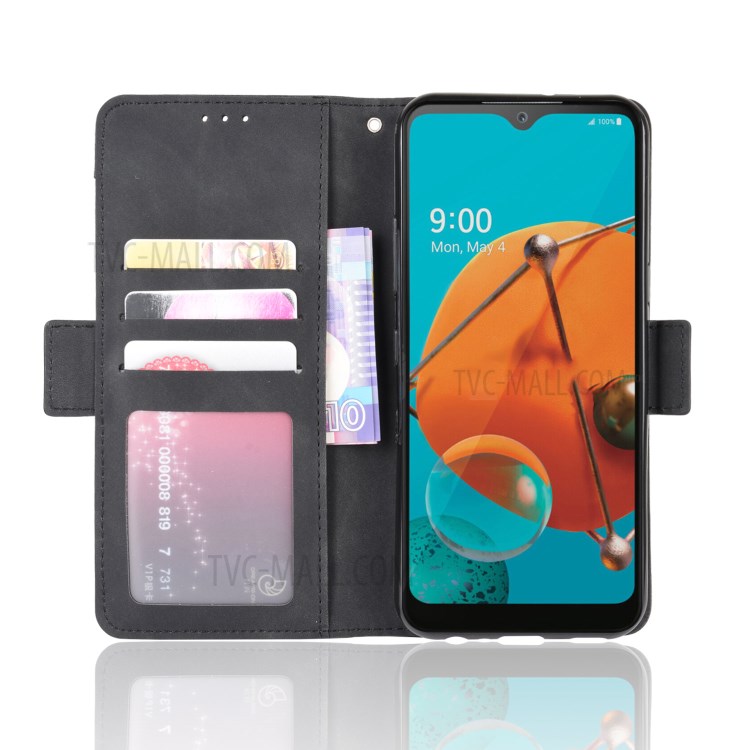 Multiple Card Slots Leather Wallet Stand Phone Case for LG Q51/K51 - Black-4