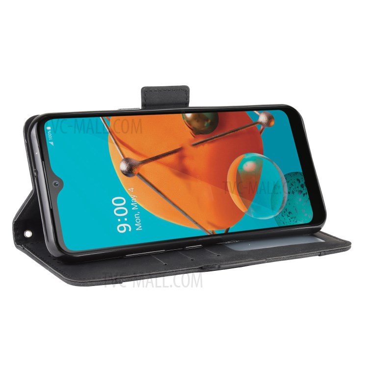Mehrere Kartenfächer Lederbrieftasche Ständer Telefonkasten Für LG Q51 / K51 - Schwarz-5