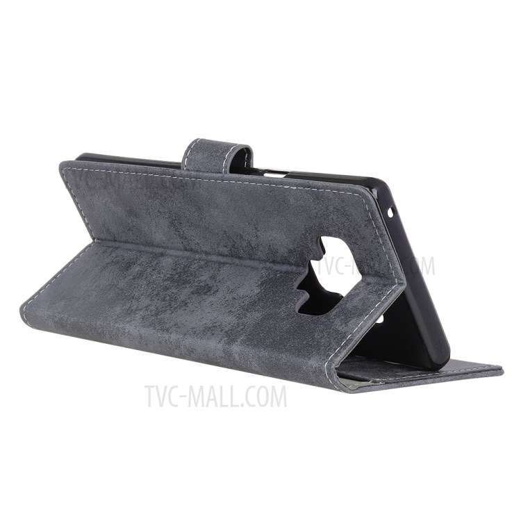 Vintage Style Leather Wallet Phone Case for LG K51/Q51 - Grey-3