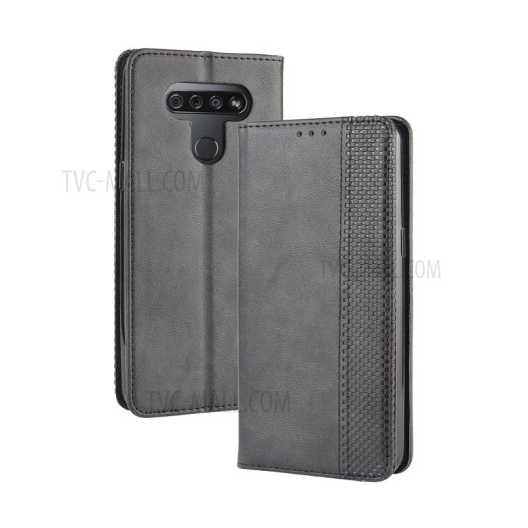 Magnetic Retro Leather Case with Wallet Stand Phone Shell for LG K51/Q51 - Black-2