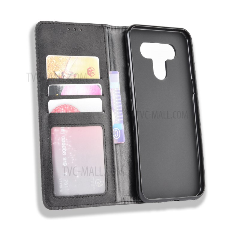 Magnetic Retro Leather Case with Wallet Stand Phone Shell for LG K51/Q51 - Black-4